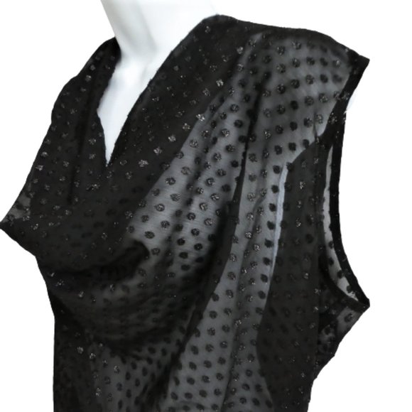 Vintage Lilly of California Sleeveless Blouse Black Sheer Cowl Neck Sparkley L - Picture 2 of 9